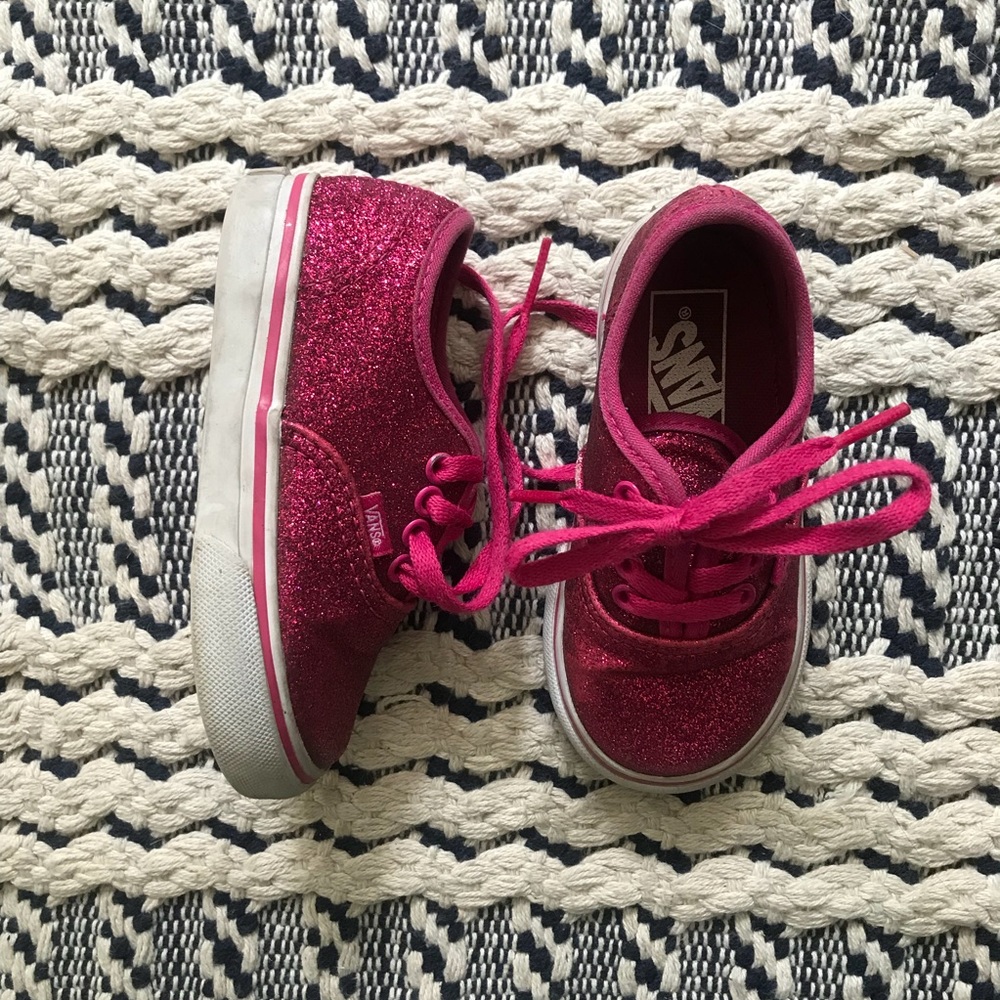Used Toddler Girl Hot Pink Glitter Vans Sneakers